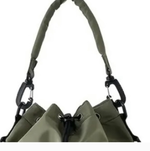 Nylon Army Green Bucket Crossbody Bag, 2 Straps Included, 10×12×5, NWOT - Picture 3 of 10